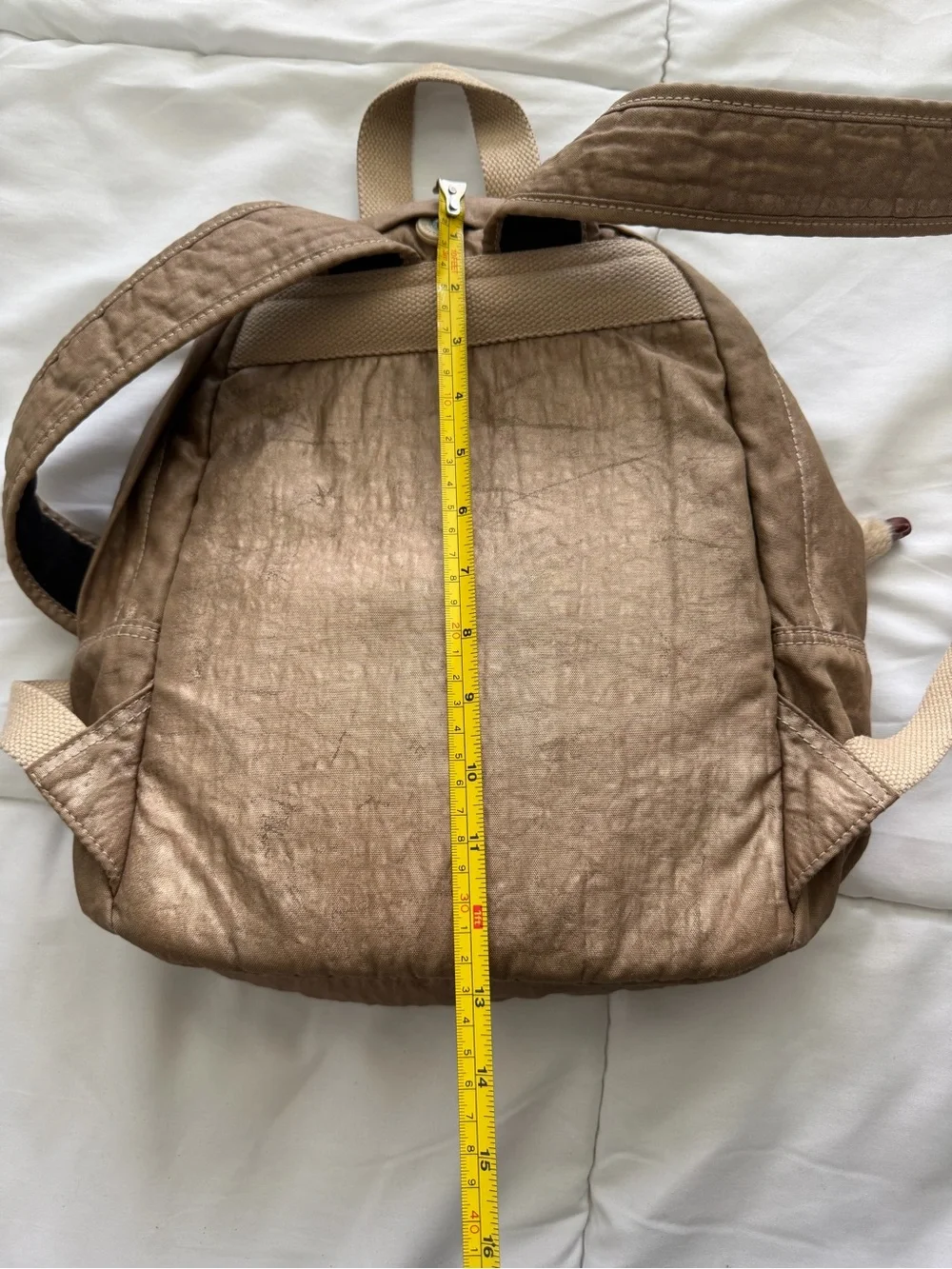 Kipling Rose Gold Metallic Backpack Medium Bag with Monkey Key chain charm